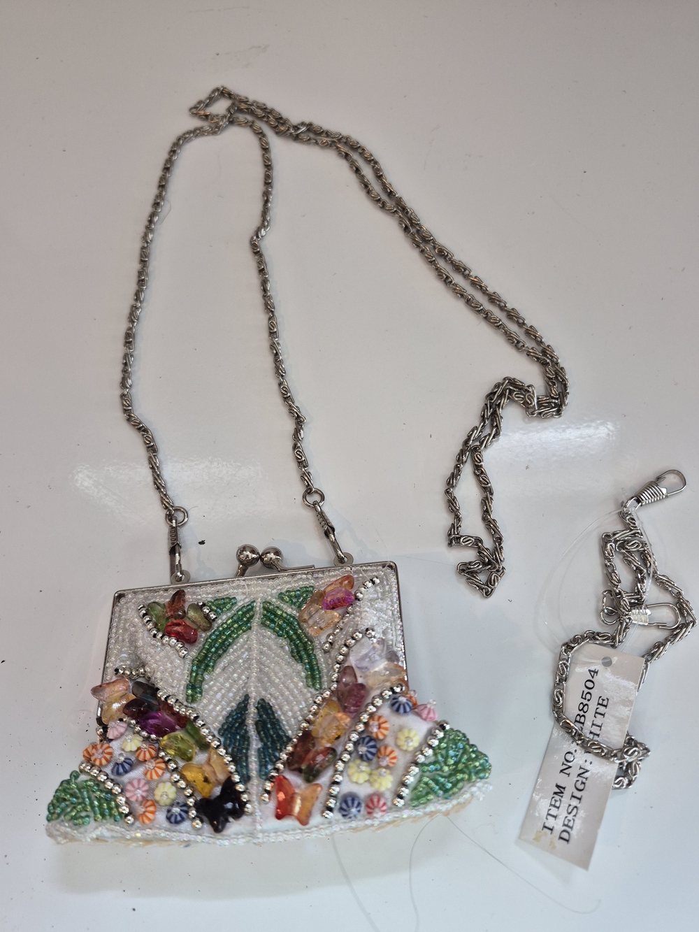 Beaded Floral Embellished Evening Crossbody Bag - White/Multicolor